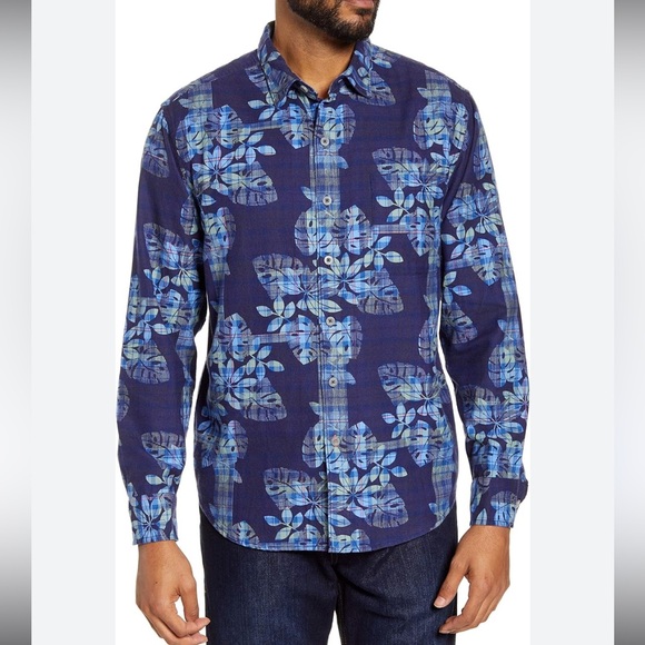 Men's Blue Floral‎ Shirt Tommy Bahama Men's Jingle Plaid Rock Shirt-OD